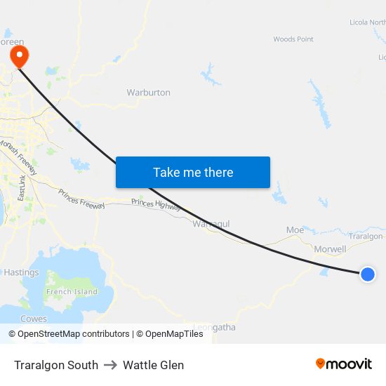 Traralgon South to Wattle Glen map