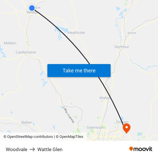 Woodvale to Wattle Glen map