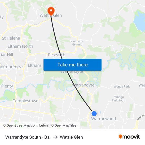 Warrandyte South - Bal to Wattle Glen map