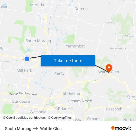 South Morang to Wattle Glen map