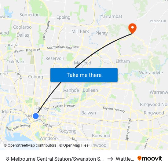 8-Melbourne Central Station/Swanston St (Melbourne City) to Wattle Glen map
