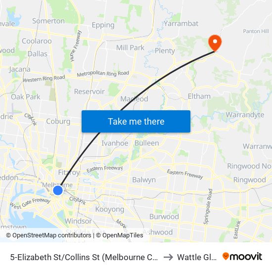 5-Elizabeth St/Collins St (Melbourne City) to Wattle Glen map