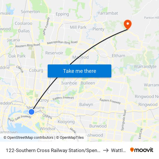 122-Southern Cross Railway Station/Spencer St (Melbourne City) to Wattle Glen map