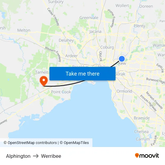Alphington to Werribee map