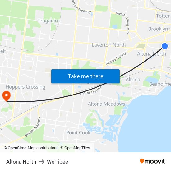 Altona North to Werribee map