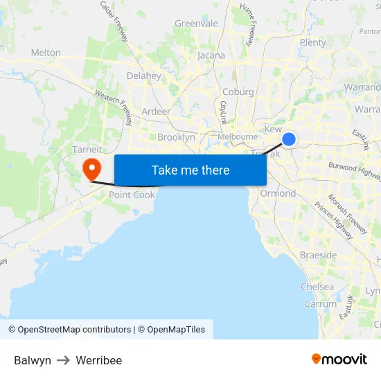 Balwyn to Werribee map