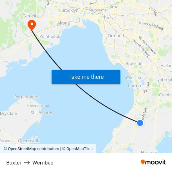 Baxter to Werribee map