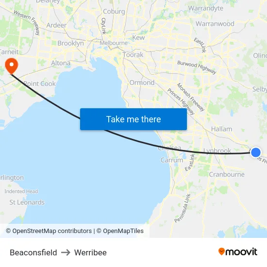 Beaconsfield to Werribee map