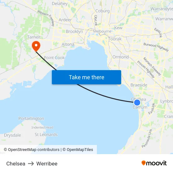 Chelsea to Werribee map