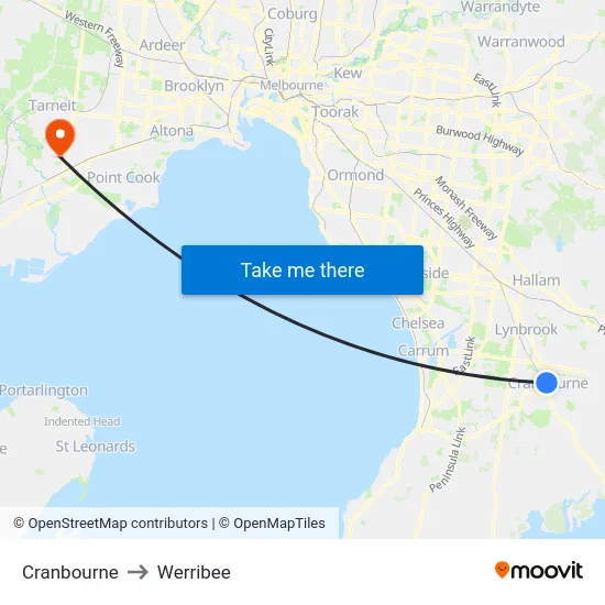 Cranbourne to Werribee map