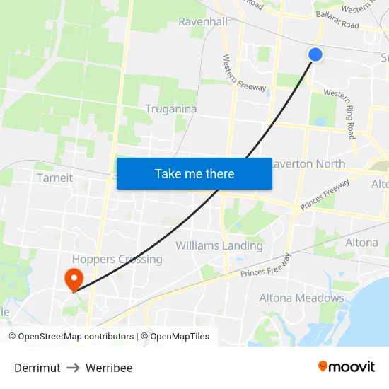 Derrimut to Werribee map