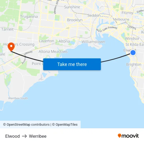 Elwood to Werribee map