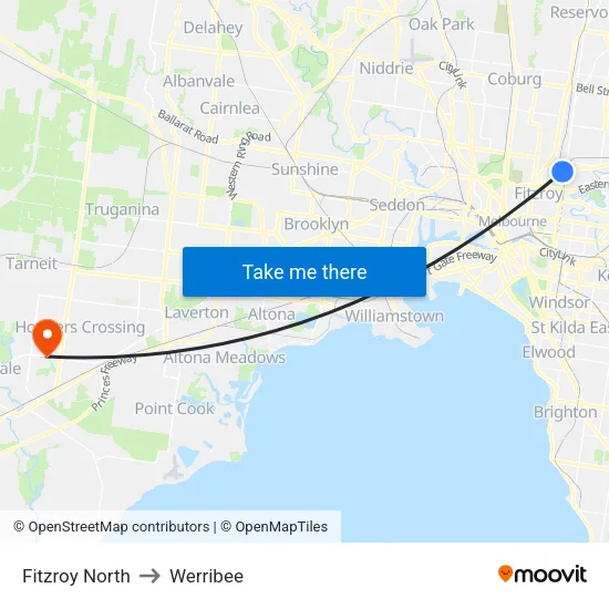 Fitzroy North to Werribee map