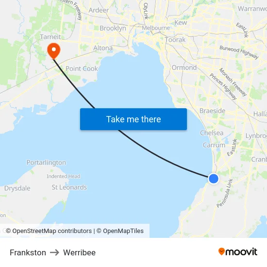 Frankston to Werribee map