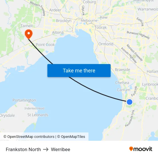 Frankston North to Werribee map