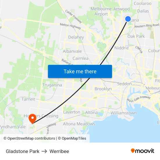 Gladstone Park to Werribee map