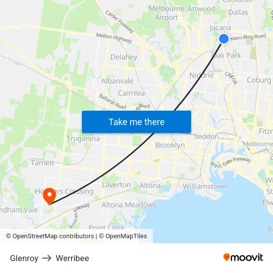 Glenroy to Werribee map