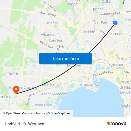 Hadfield to Werribee map