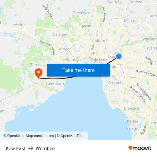 Kew East to Werribee map
