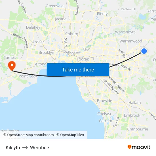 Kilsyth to Werribee map