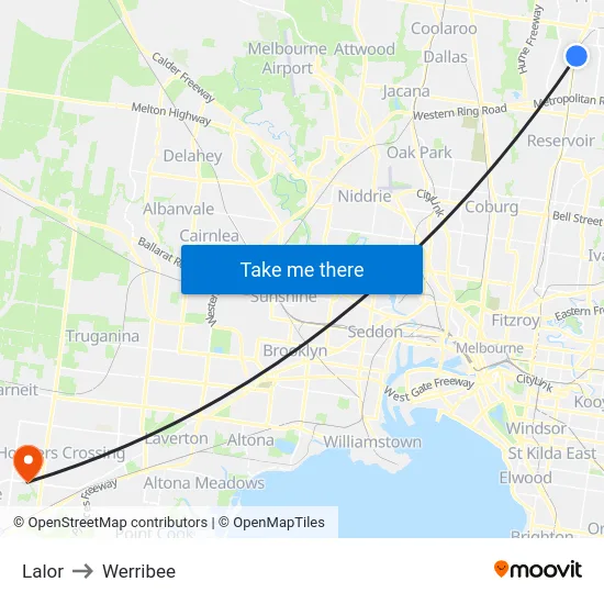 Lalor to Werribee map