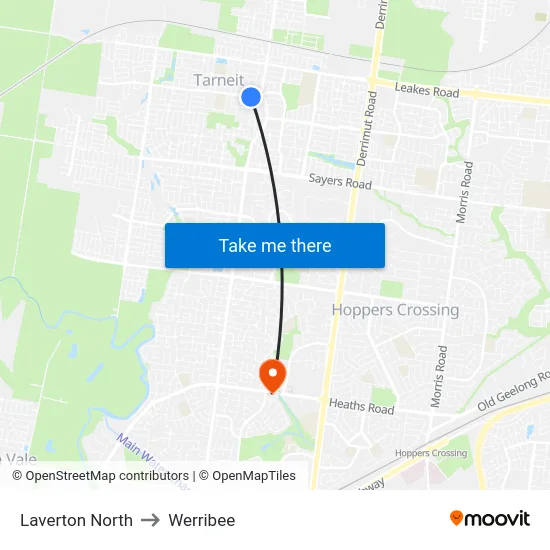 Laverton North to Werribee map