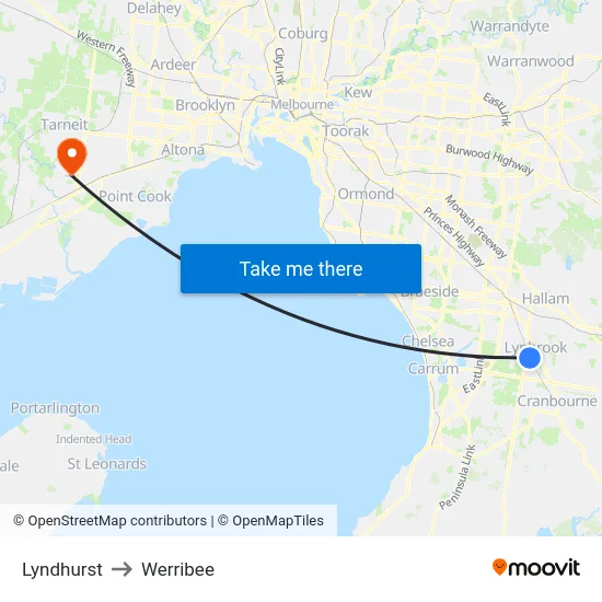 Lyndhurst to Werribee map