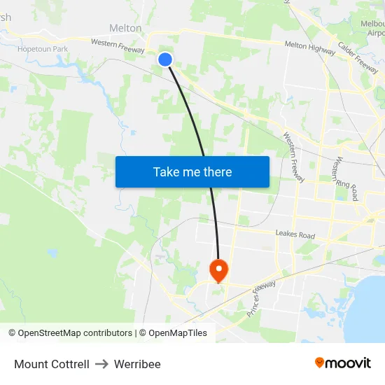Mount Cottrell to Werribee map