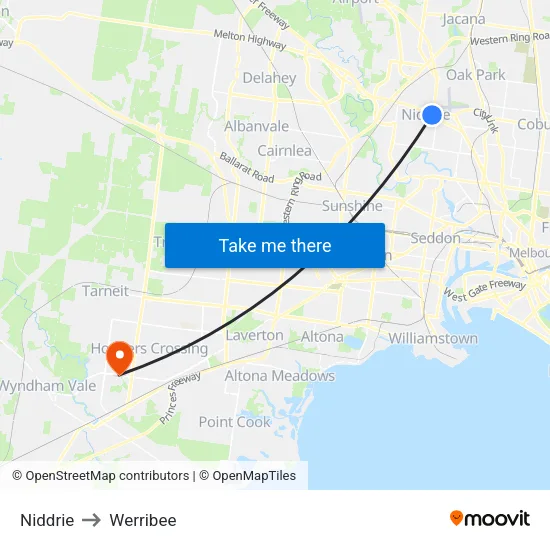 Niddrie to Werribee map