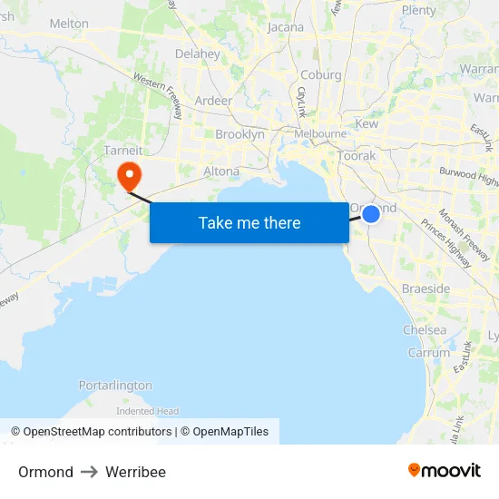 Ormond to Werribee map