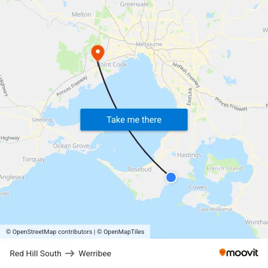 Red Hill South to Werribee map