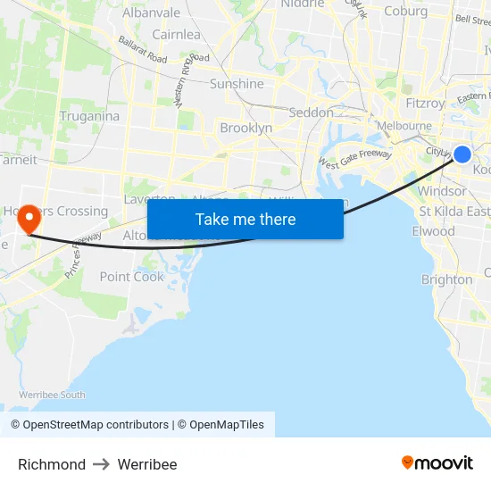 Richmond to Werribee map