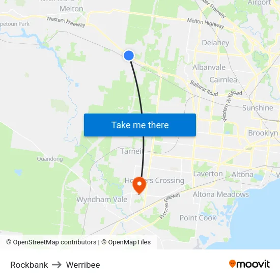 Rockbank to Werribee map