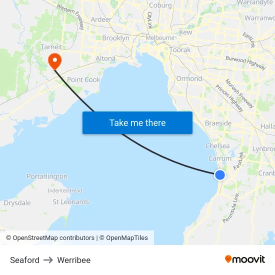 Seaford to Werribee map
