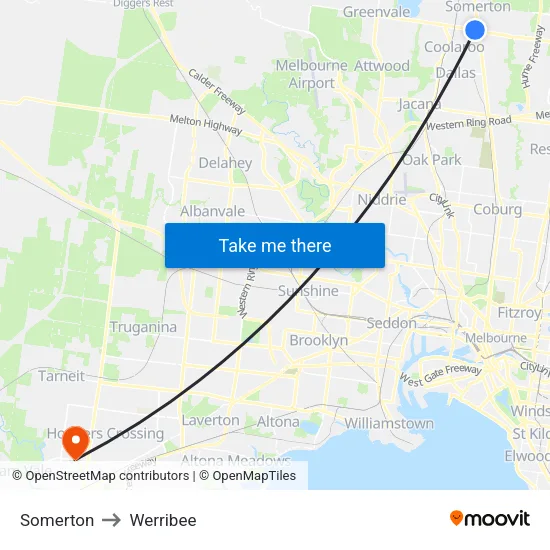 Somerton to Werribee map