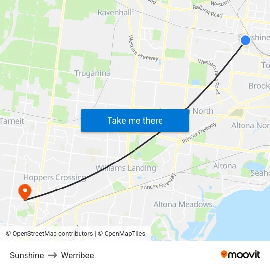 Sunshine to Werribee map