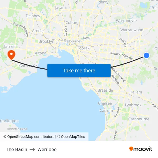 The Basin to Werribee map
