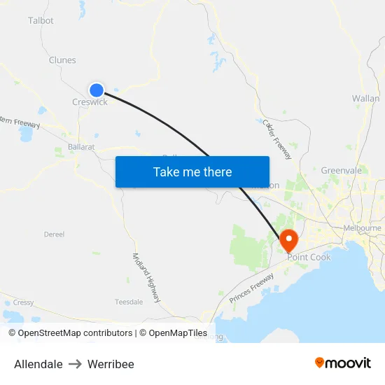 Allendale to Werribee map