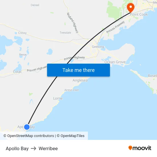 Apollo Bay to Werribee map