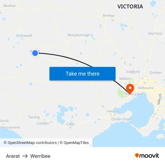 Ararat to Werribee map