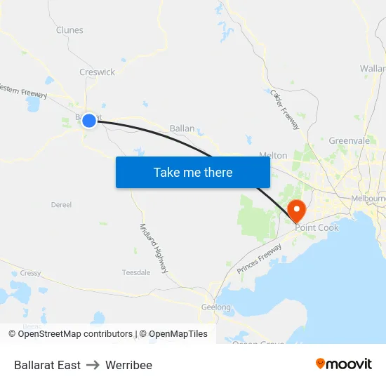 Ballarat East to Werribee map