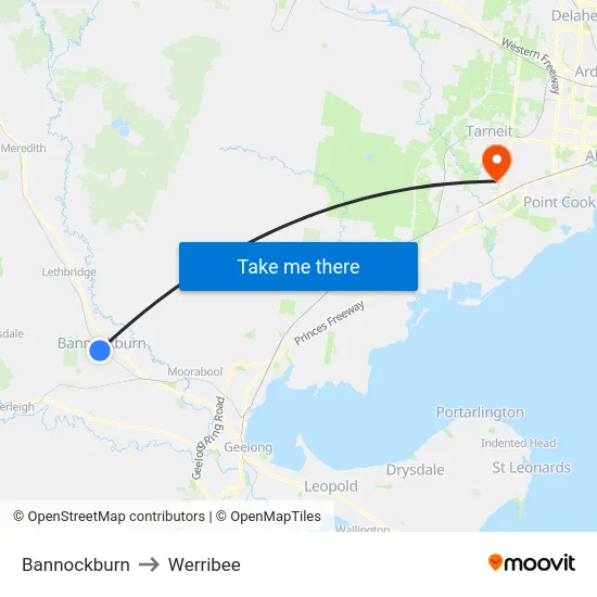 Bannockburn to Werribee map