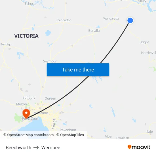 Beechworth to Werribee map