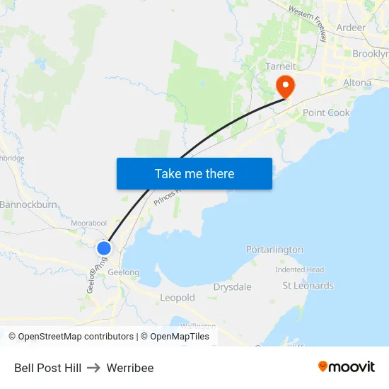 Bell Post Hill to Werribee map