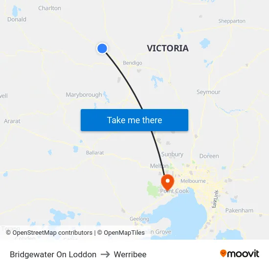 Bridgewater On Loddon to Werribee map