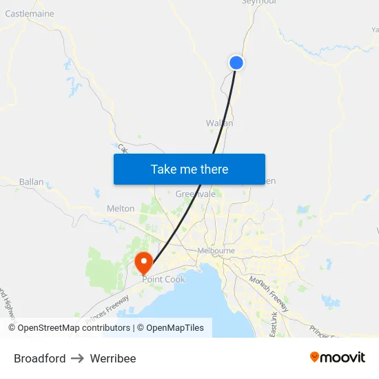 Broadford to Werribee map