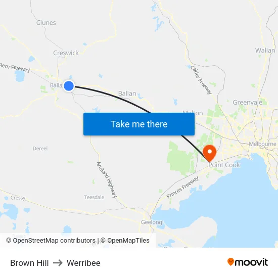 Brown Hill to Werribee map