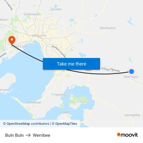 Buln Buln to Werribee map