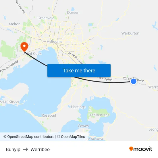 Bunyip to Werribee map