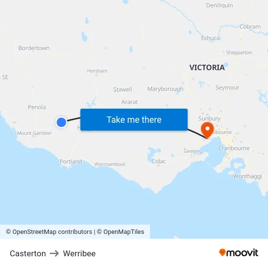 Casterton to Werribee map